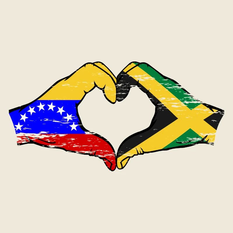 Venezuela Jamaïque drapeau mains forme de coeur utilisé