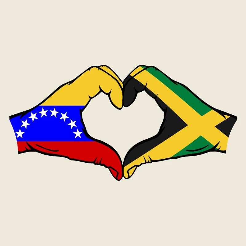 Venezuela Jamaica Flag Hands Heart Shape