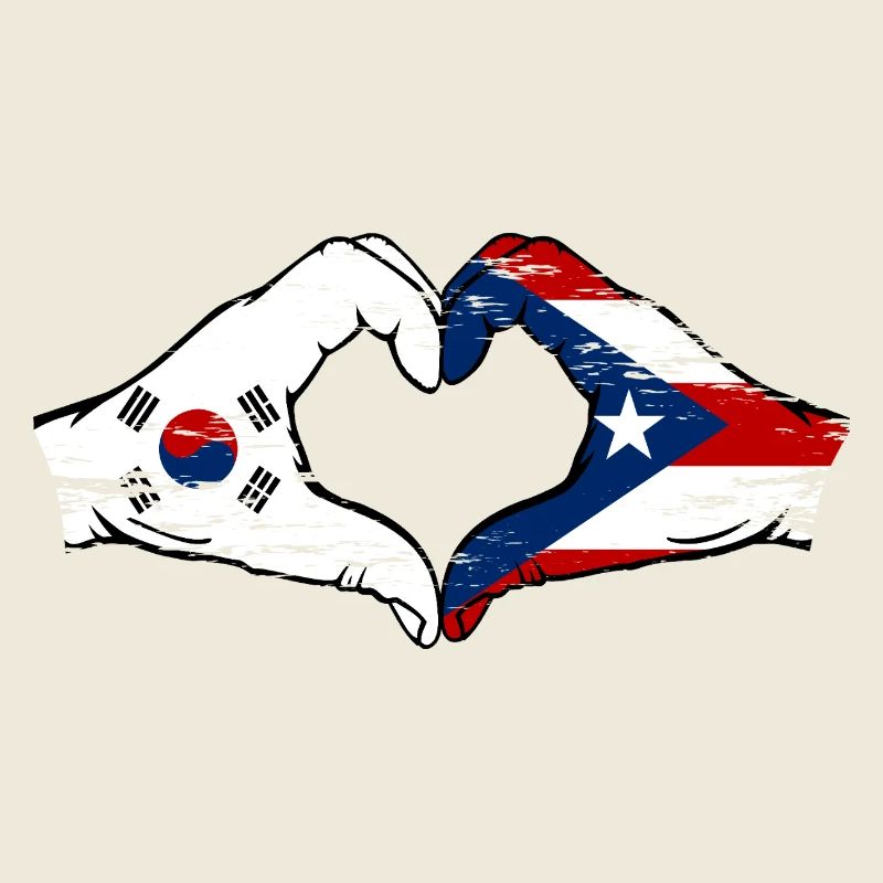 Corée du Sud Porto Rico Drapeau Mains Coeur Forme Utilisé