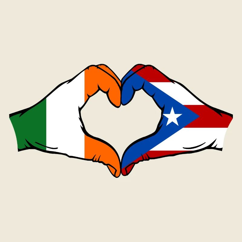 Ireland Puerto Rico Flag Hands Heart Shape