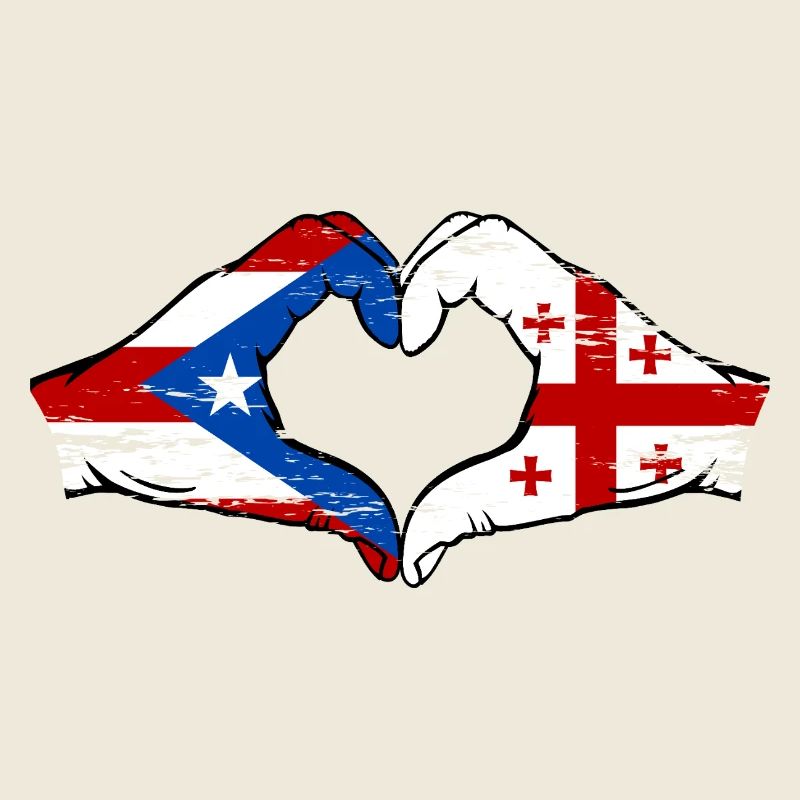 Porto Rico Géorgie drapeau mains forme de coeur utilisé
