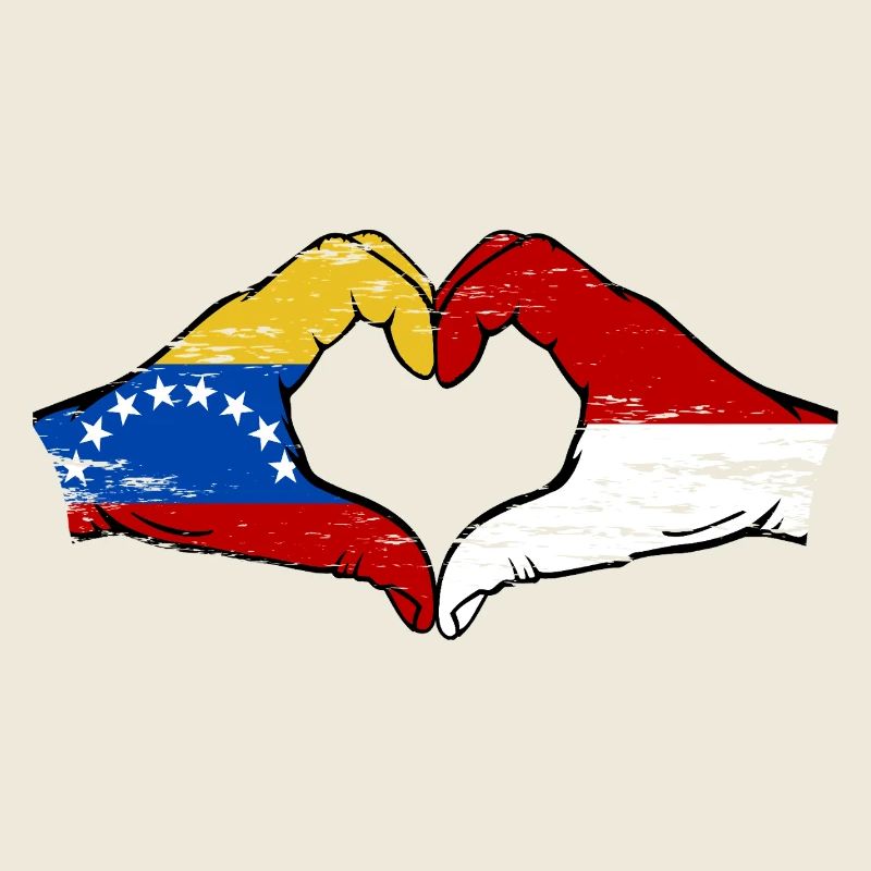 Venezuela Indonesia Flag Hands Heart Shape Used