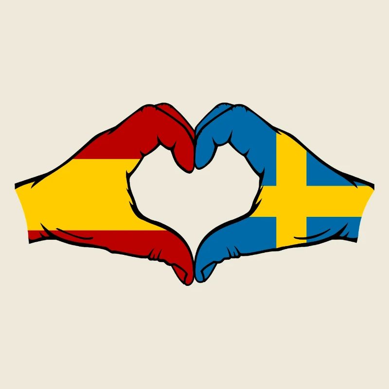 Espagne Suède Drapeau Mains Coeur
