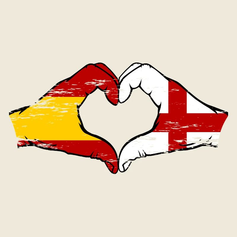 Spain England flag hands heart used