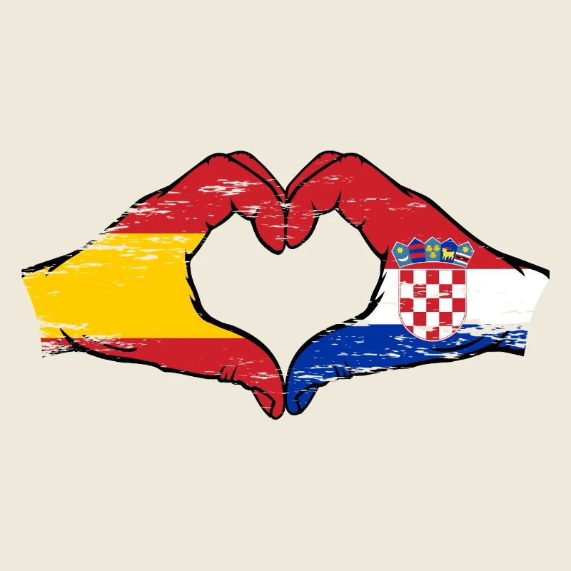 Spain Croatia Flag Hands Heart Used