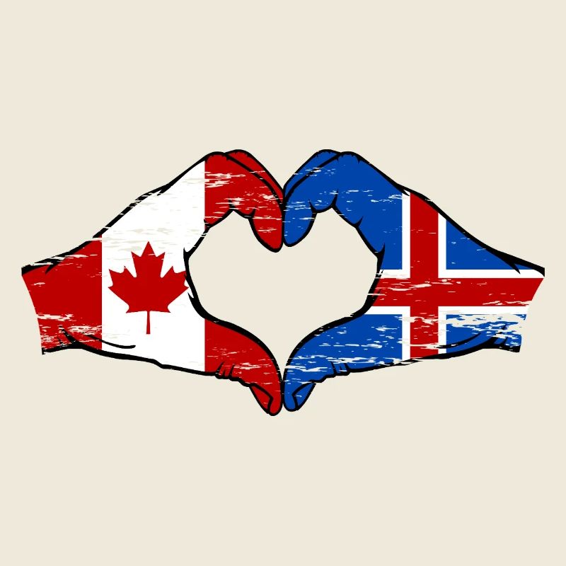 Canada Islande Drapeau Mains Coeur Forme Utilisé