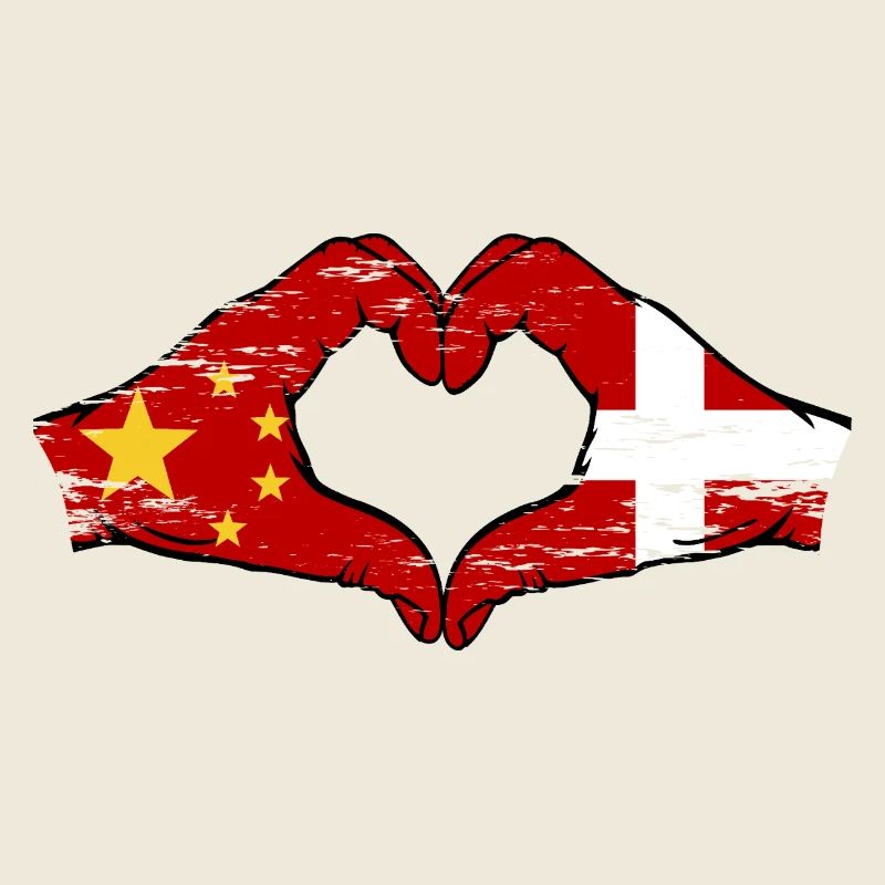 Chine Danemark drapeau mains forme de coeur utilisé