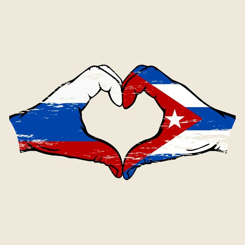 Russie Cuba drapeau mains forme de coeur utilisé