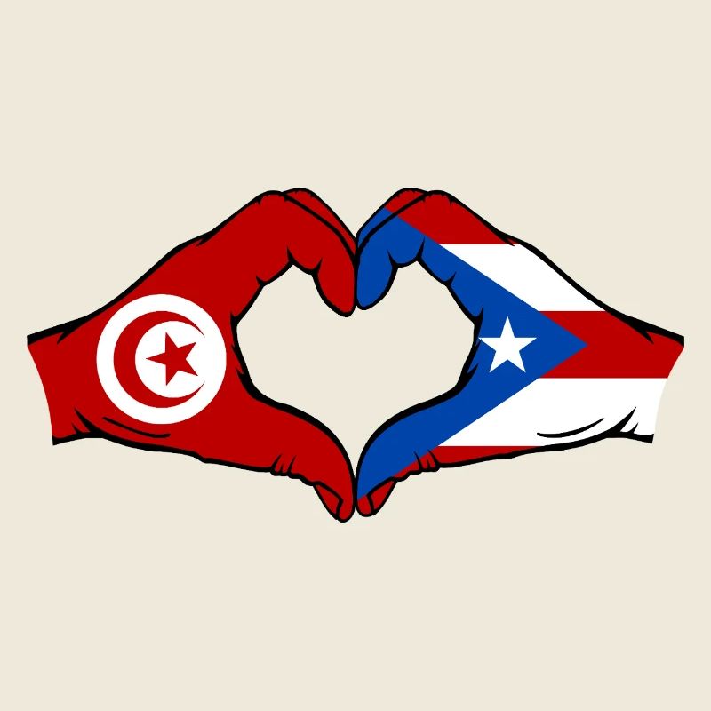 Tunisia Puerto Rico Flag Hands Heart Shape