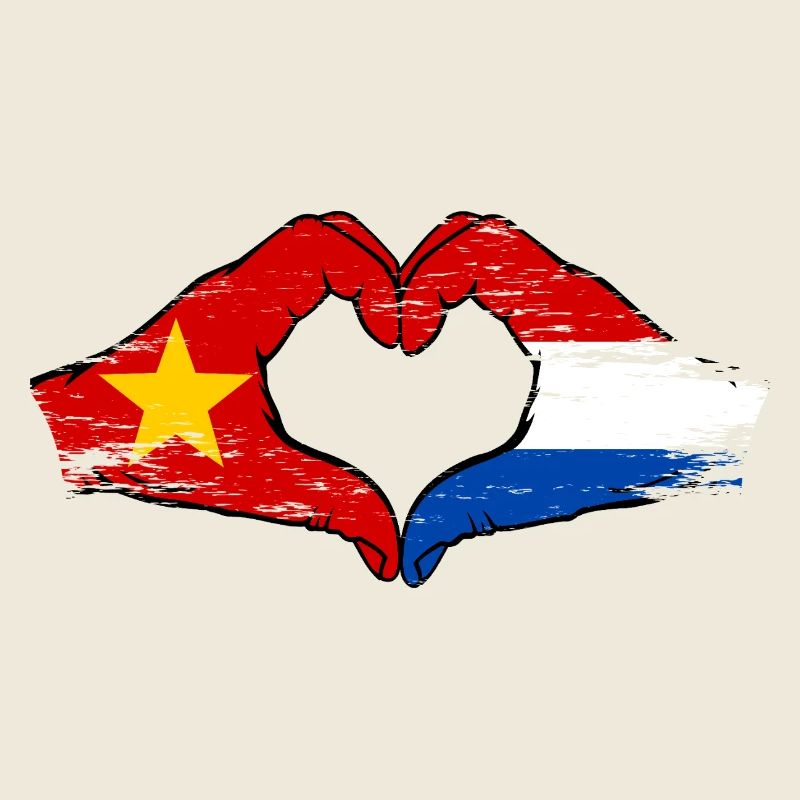 Vietnam Holland Flag Hands Heart Shape Used