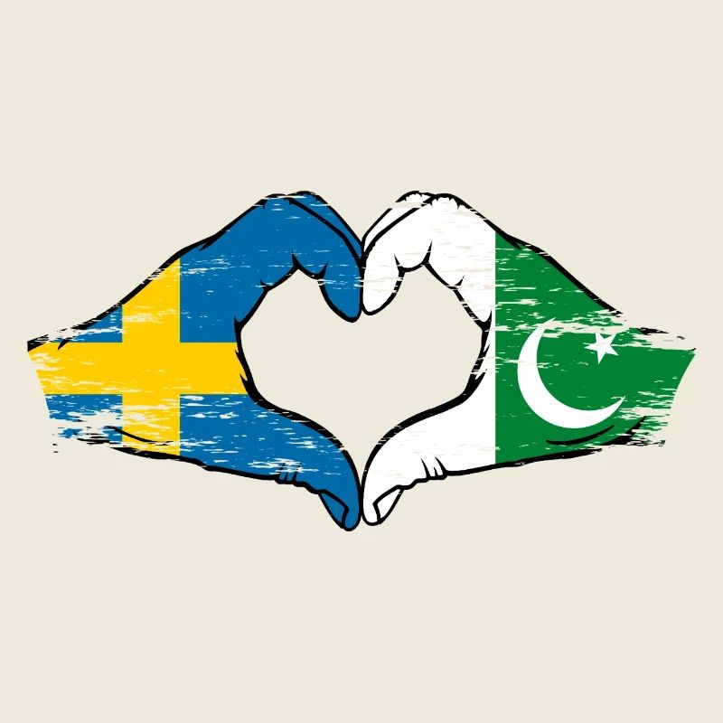 Suède Pakistan drapeau mains forme de coeur utilisé