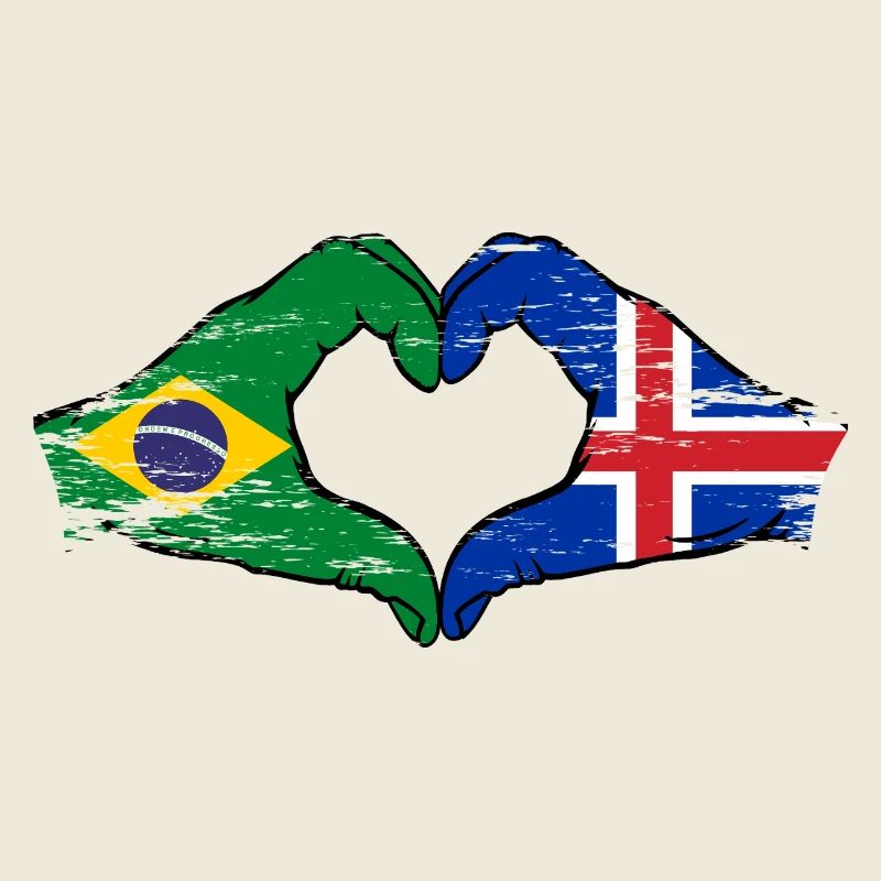 Brésil Islande Drapeau Mains Coeur Forme Utilisé