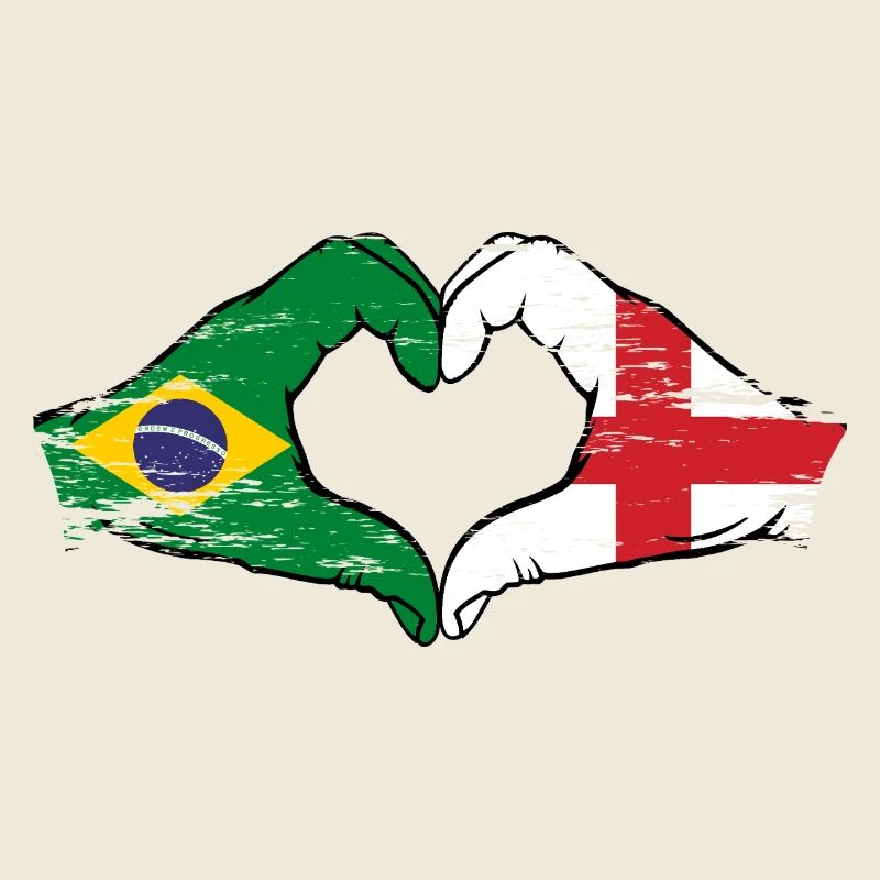 Brésil Angleterre drapeau mains forme de coeur utilisé
