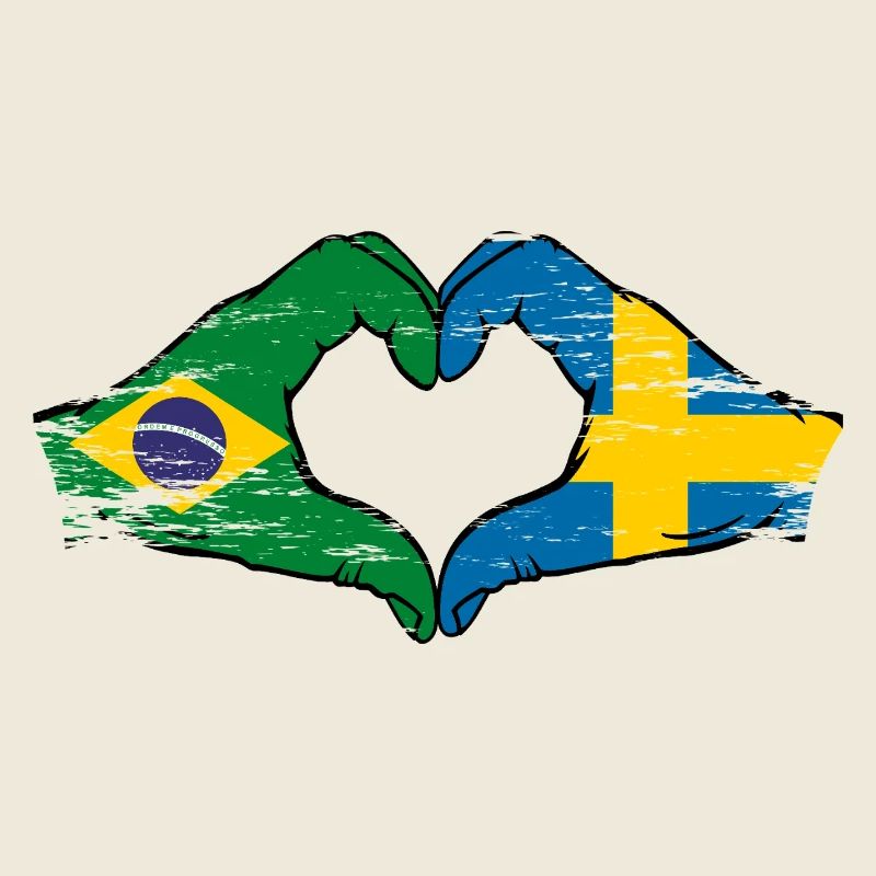 Brésil Suède drapeau mains forme de coeur utilisé