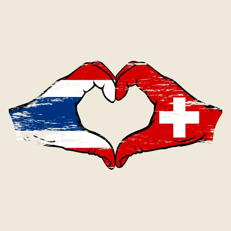 Thaïlande Suisse Drapeau Mains Coeur Forme Utilisé