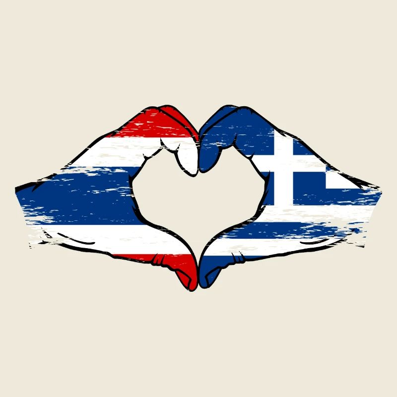 Thaïlande Grèce Drapeau Mains Coeur Forme Utilisé