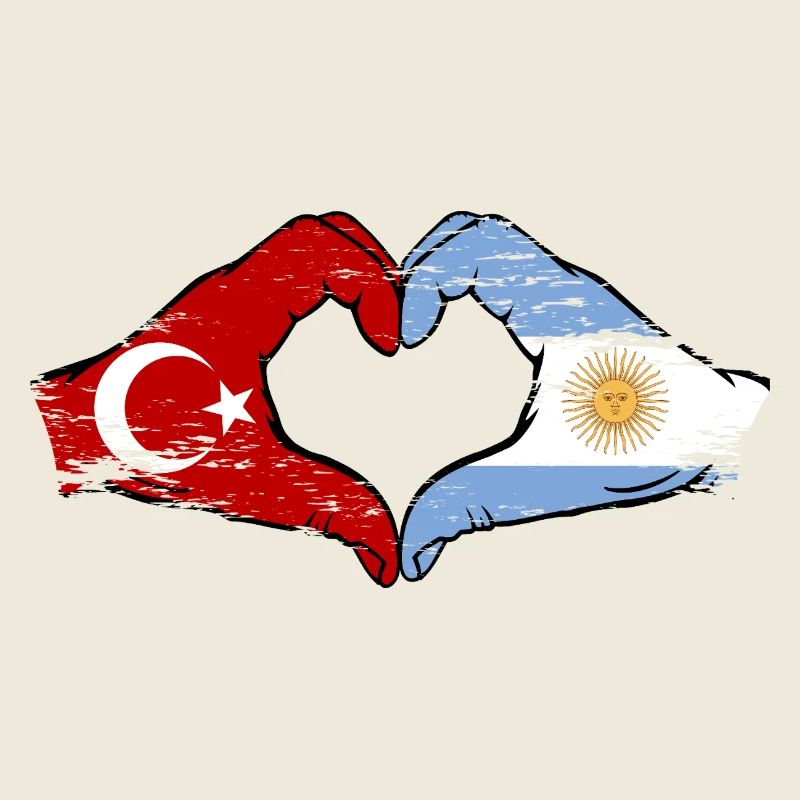 Turkey Argentina Flag Hands Heart Shape Used
