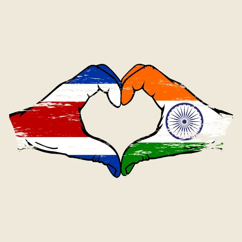 Costa Rica India Flag Hands Heart Shape Used