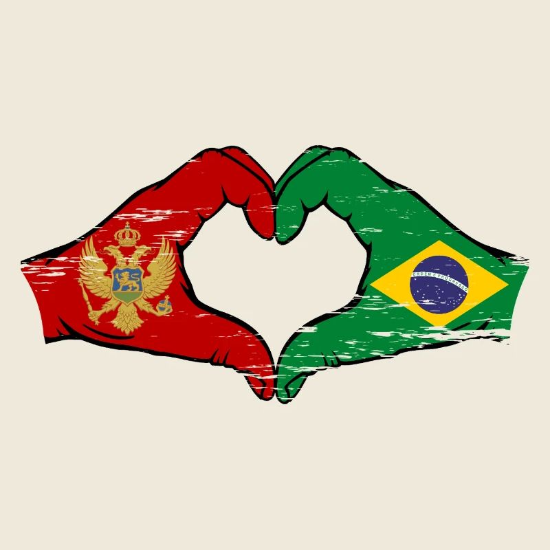 Monténégro Brésil Drapeau Mains Coeur Forme Utilisé