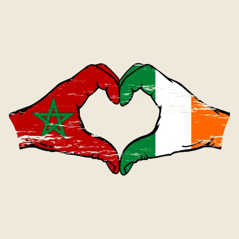 Maroc Irlande Drapeau Mains Coeur Forme Utilisé