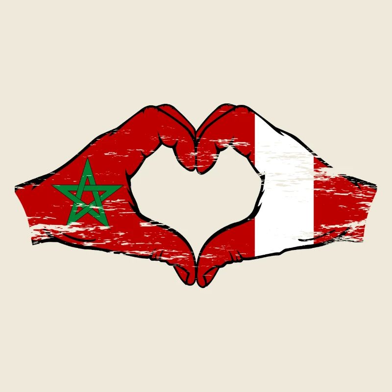 Maroc Pérou Drapeau Mains Coeur Forme Utilisé