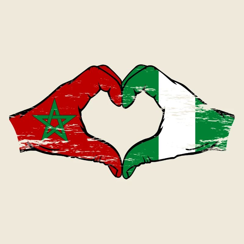 Morocco Nigeria flag hands heart shape used