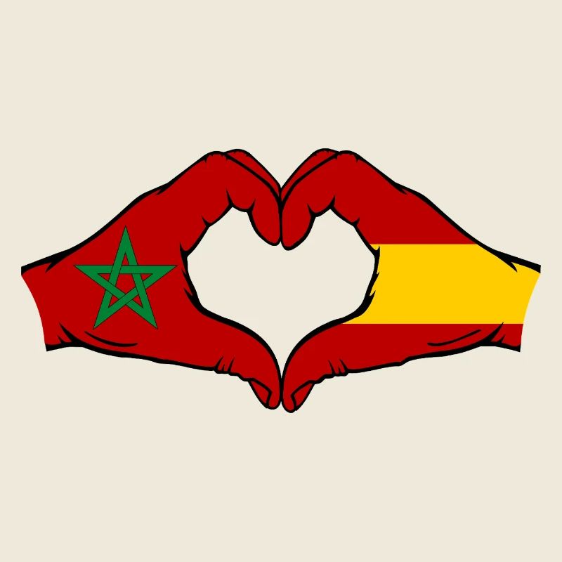 Maroc Espagne Drapeau Mains Coeur Forme