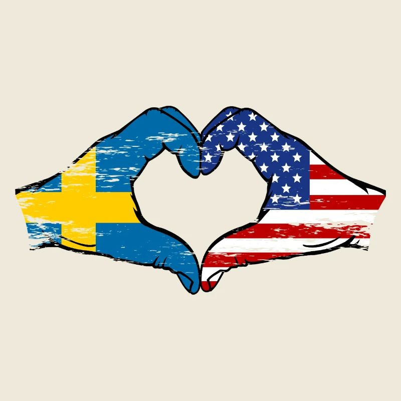 Suède USA Drapeau Mains Coeur Forme Utilisé