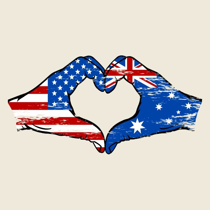 États-Unis Australie drapeau main forme coeur utilisé