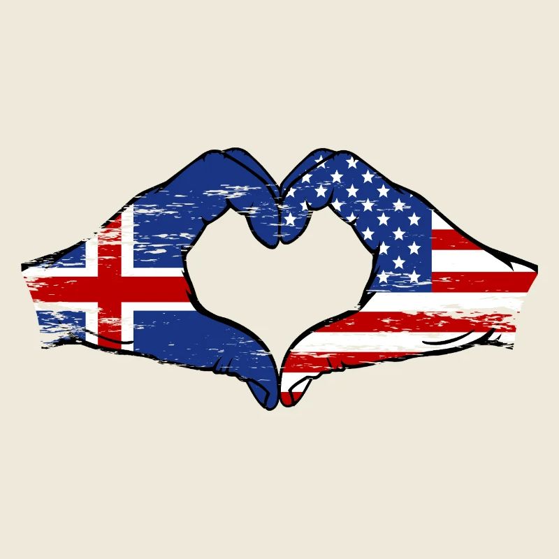 Islande USA Drapeau Mains Coeur Forme Utilisé