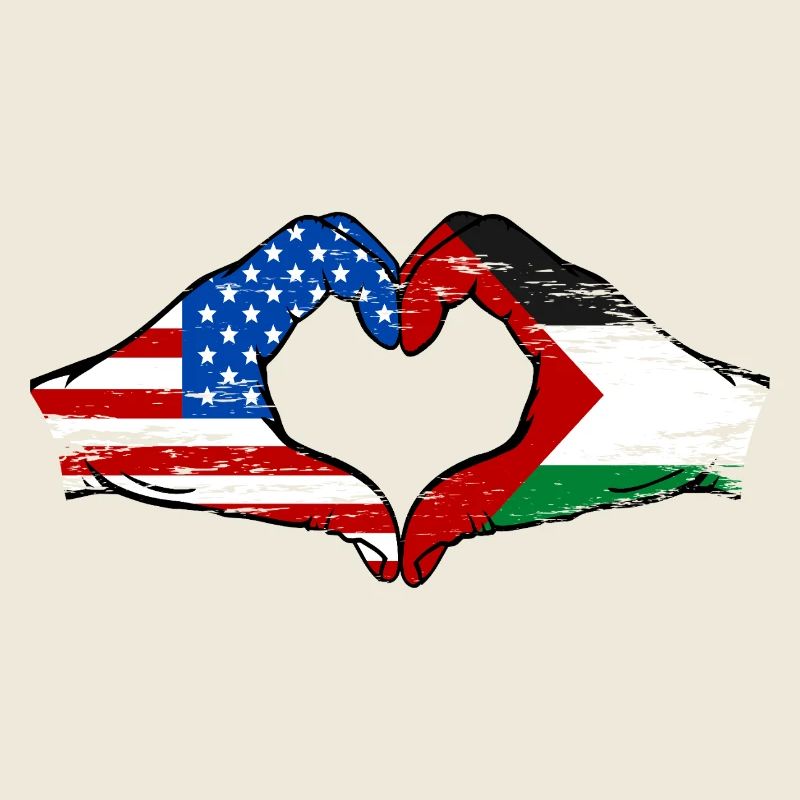 États-Unis Palestine Drapeau Mains Coeur Forme Utilisé
