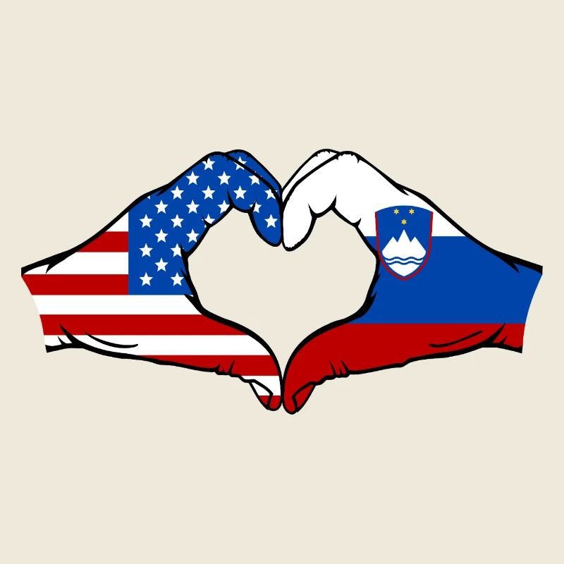 États-Unis, Slovénie, Drapeau, Main, Coeur
