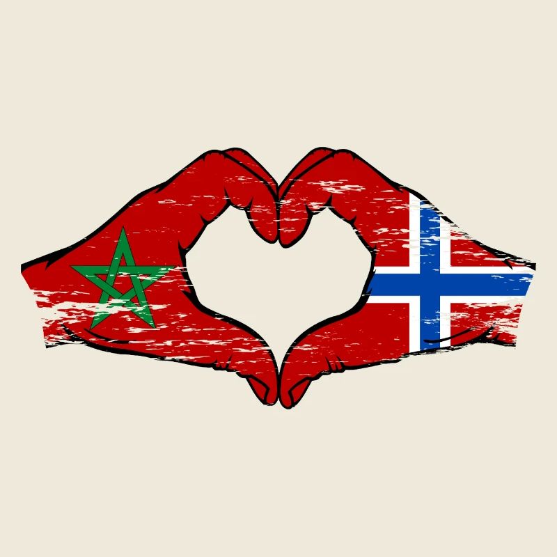 Maroc Norvège drapeau main coeur Utilisé