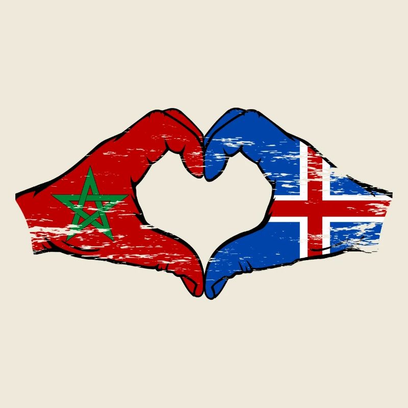 Maroc Islande Drapeau Mains Coeur Forme Utilisé