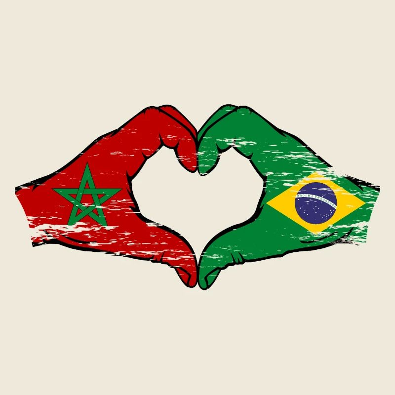 Maroc Brésil Drapeau Mains Coeur Forme Utilisé