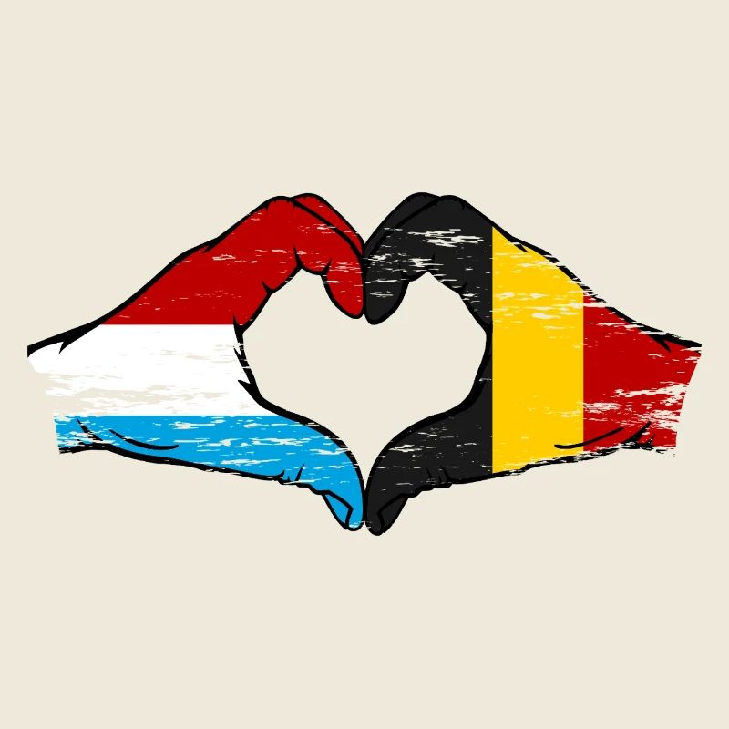 Luxembourg Belgique Drapeau Mains Coeur Forme Utilisé