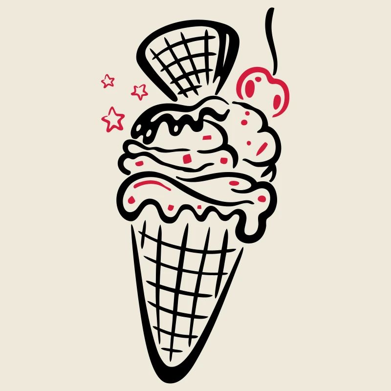 Ice cream with waffle, cherry and stars