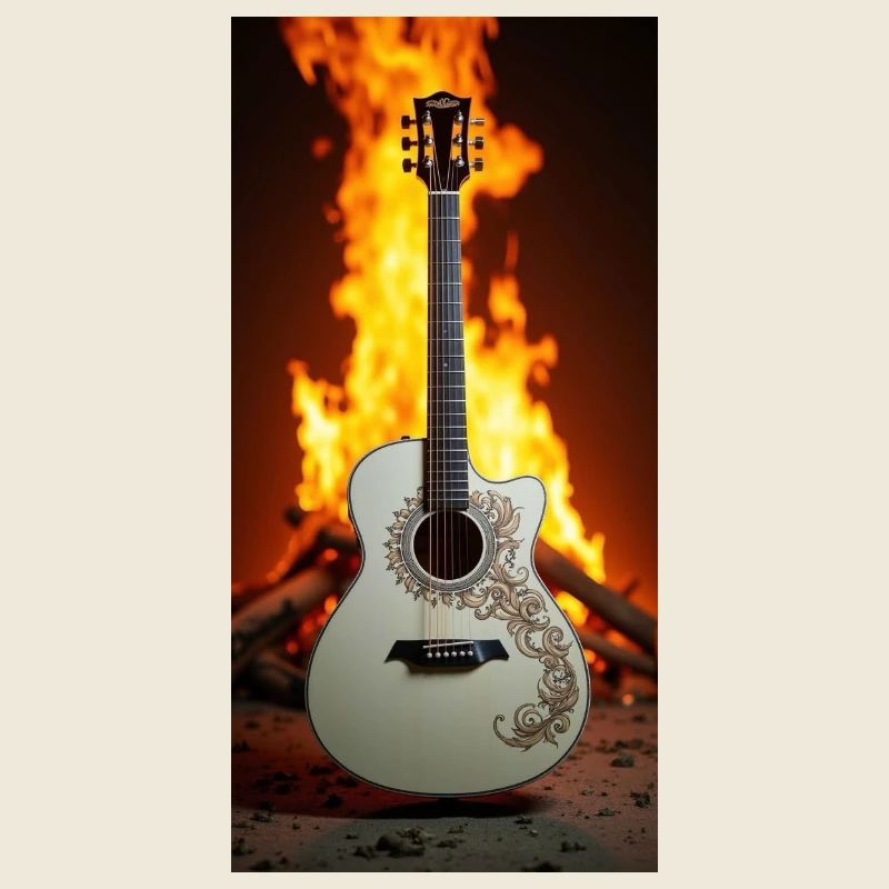 Guitare devant le feu
