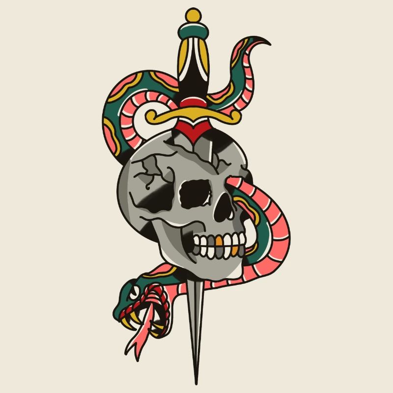Skull Dagger Snake Tattoo Illustration