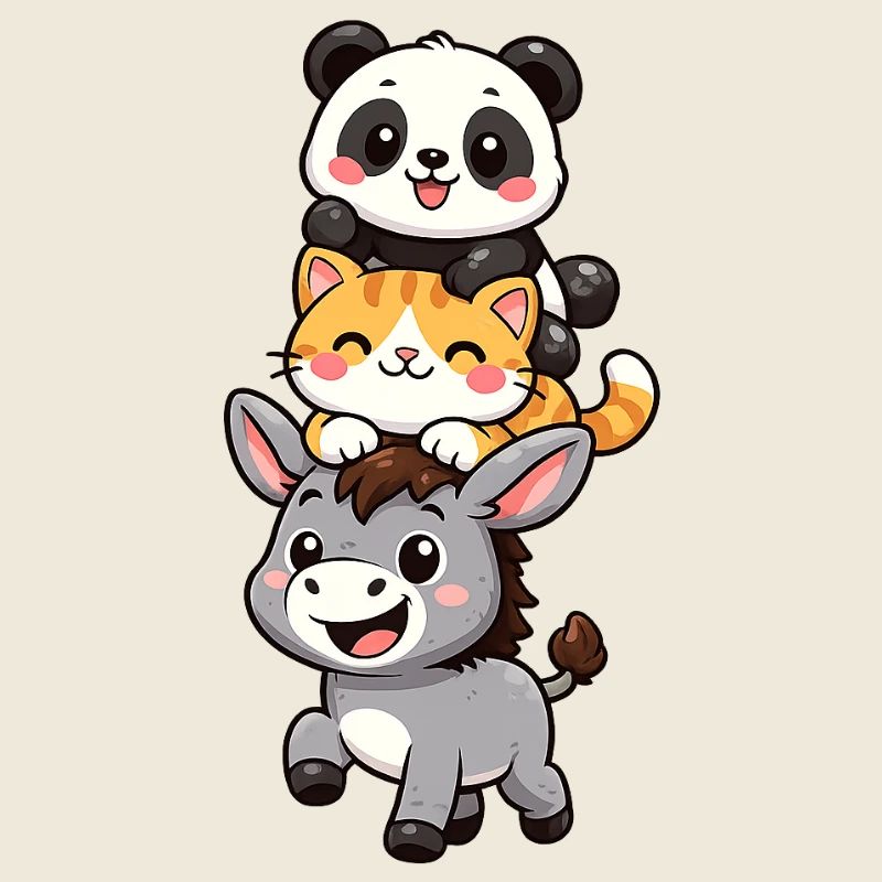 Panda, Cat, Donkey