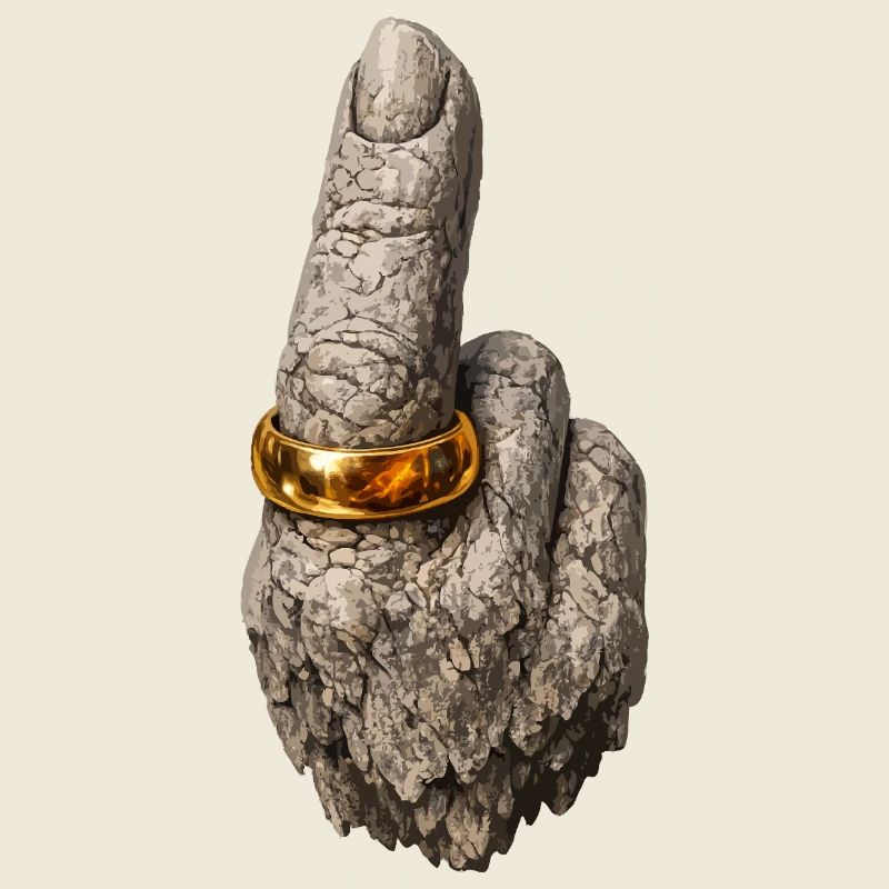 Main de pierre brute avec bague en or