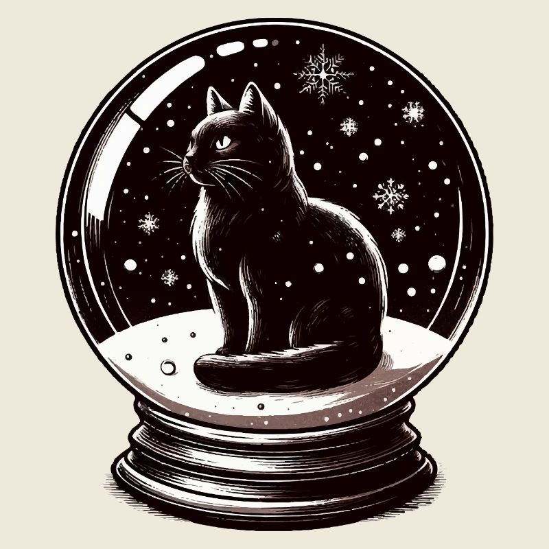 Boule à neige avec chat noir d’hiver pour