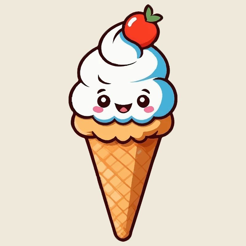 Cône crème Eis de dessin animé mignon avec un visage souriant