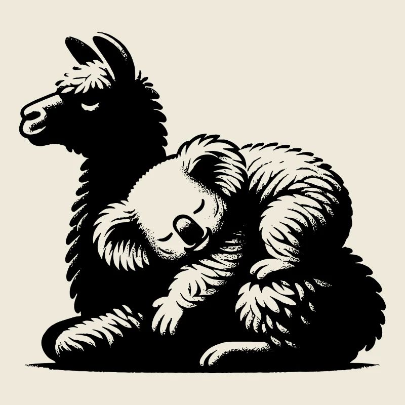 Cute koala on a sleeping llama