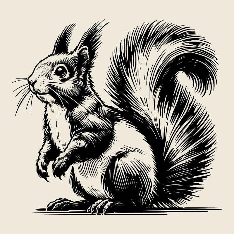 Cuddly Squirrel Pencil Stroke Sketch