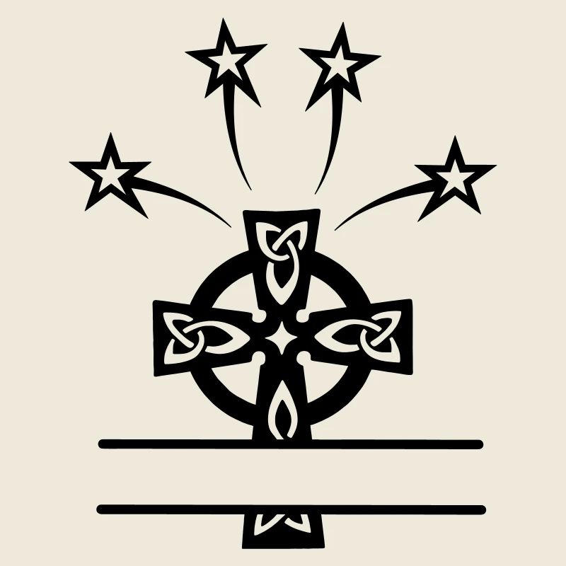 Keltisches Kreuzmonogramm mit vier Sternen