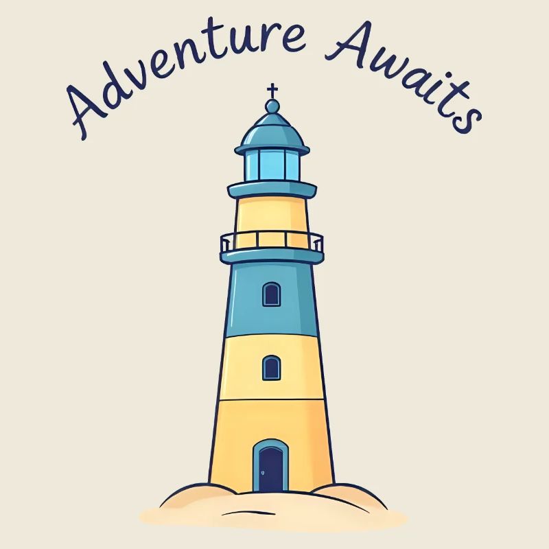 Vibrant Blue & Yellow Lighthouse on Sandy Beach