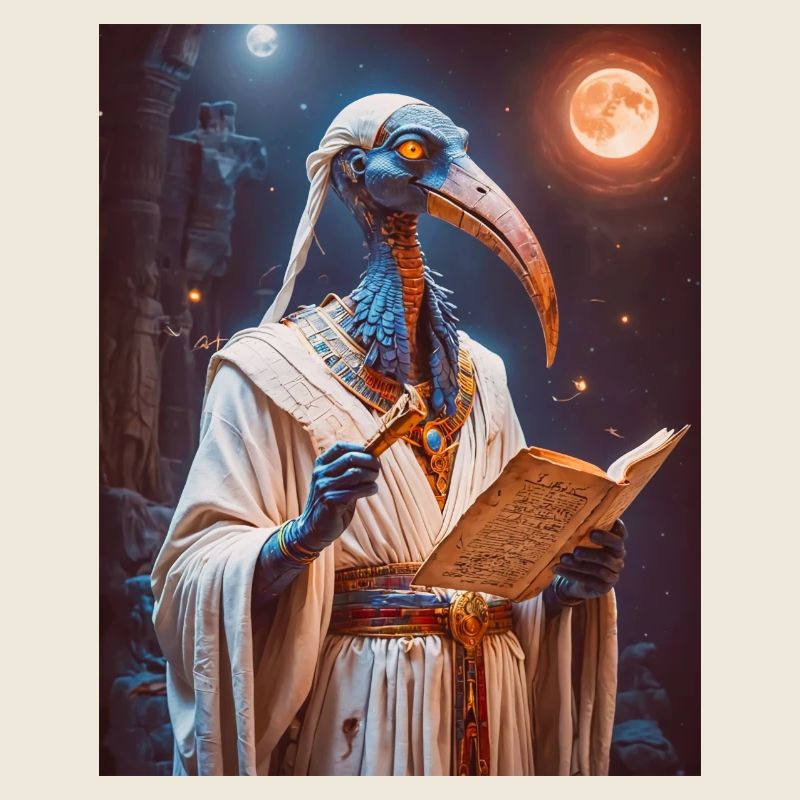 Thoth, ibis-headed god, holding a scroll