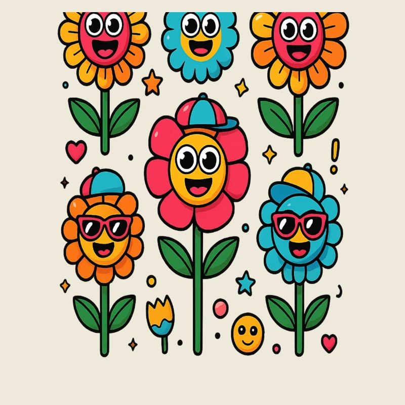 Fleurs colorées avec des visages souriants