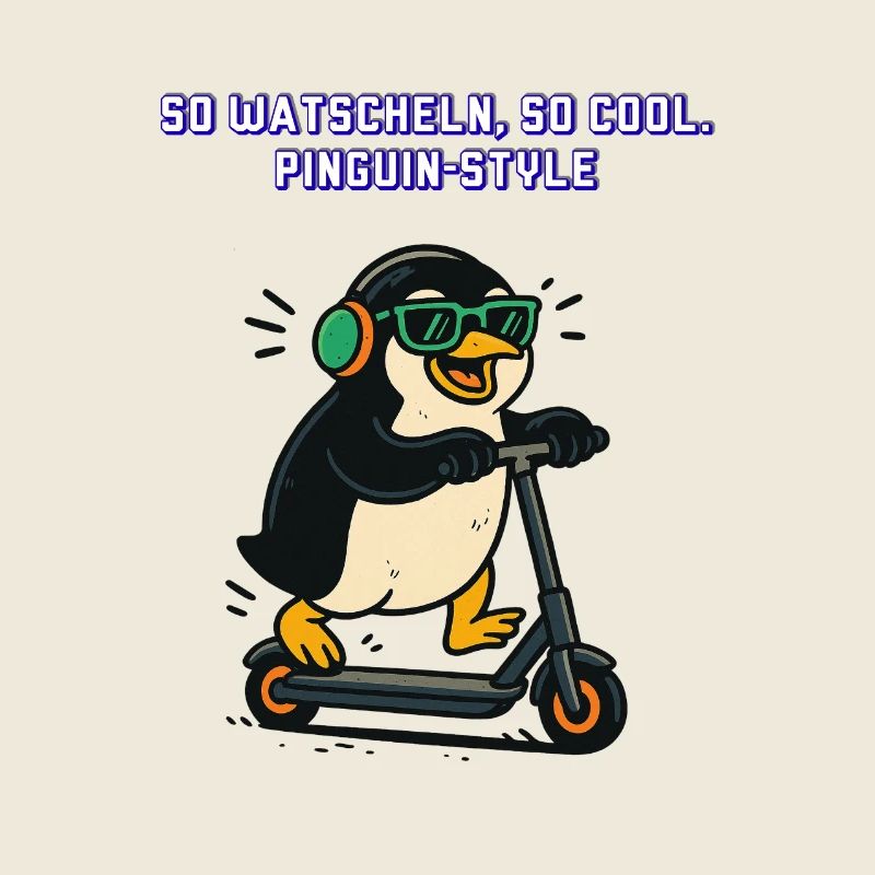 Penguin scooter style neon animals retro vintage